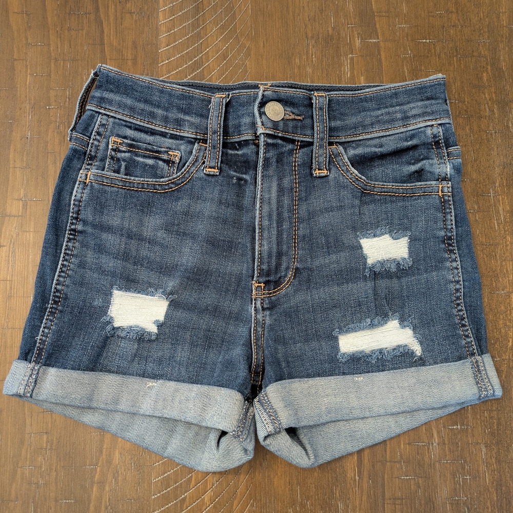 Hollister Blue Distressed Stretch Denim Shorts